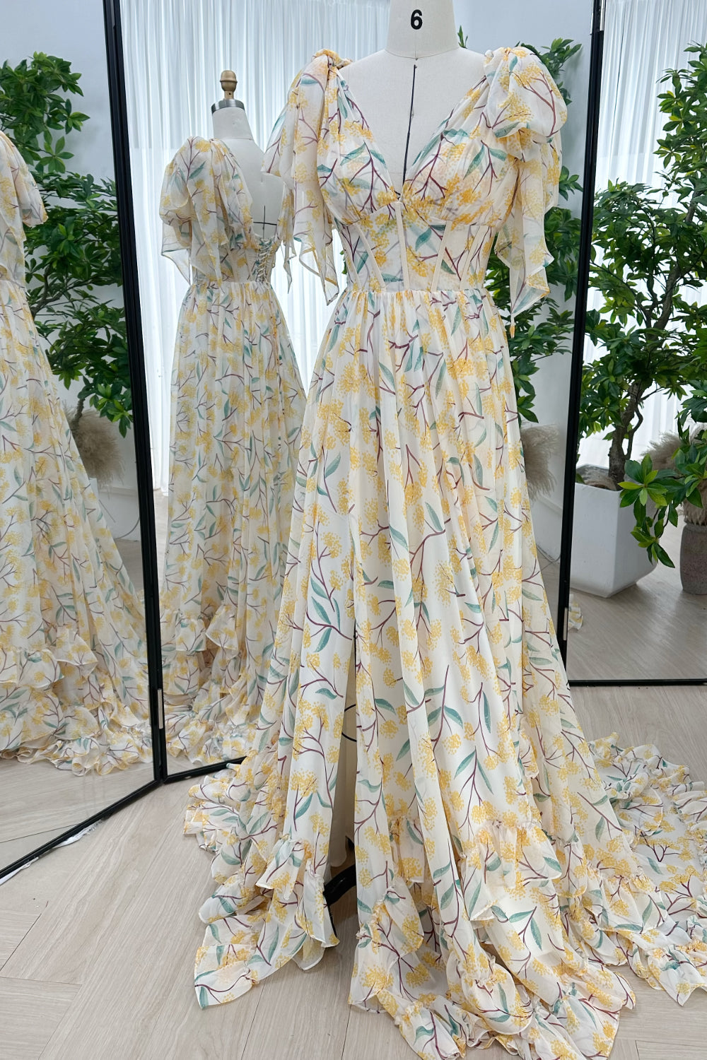 Infinity Corset Floral Print Chiffon Long Dress with Slit