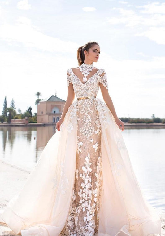 Wish Sash Sexy Backless Custom Made Bridal Gowns Applique Detachable Mermaid